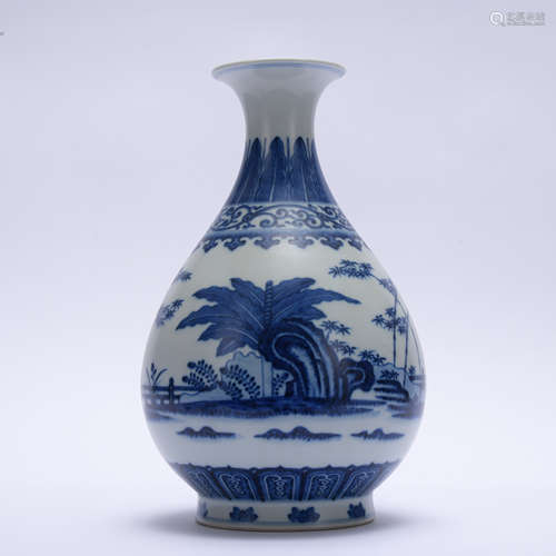 A blue and white pear-shaped vase