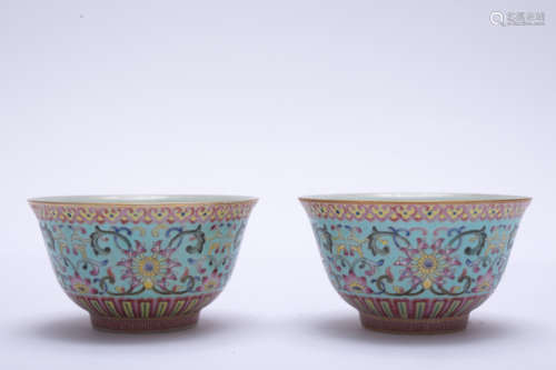 A pair of famille-rose 'floral' cup