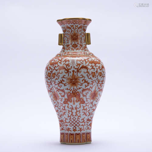 An allite red glazed 'floral' vase