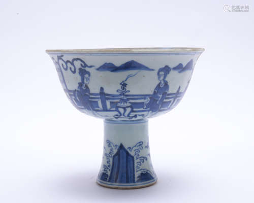 A blue and white 'figure' cup