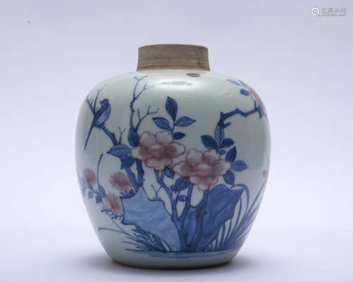 An underglaze-blue and copper-red 'floral' jar