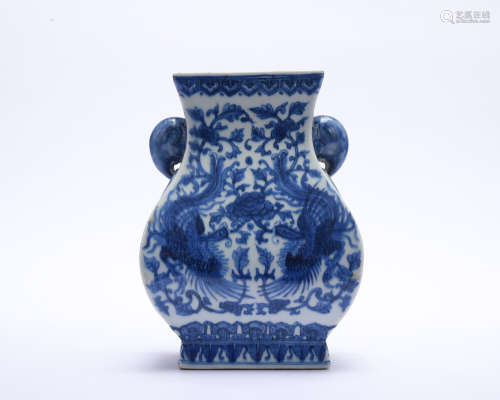 A blue and white 'phoenix' vase