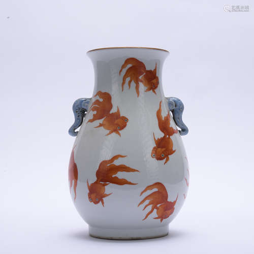 An allite red glazed 'fish' vase