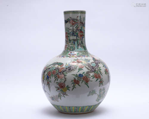 A Wu cai 'floral and birds'  globular vase