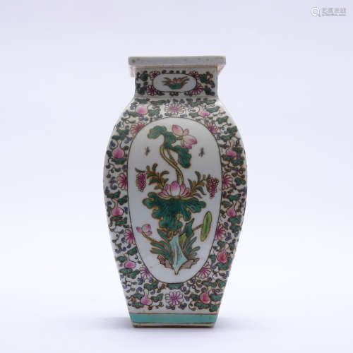A famille-rose 'floral' square vase