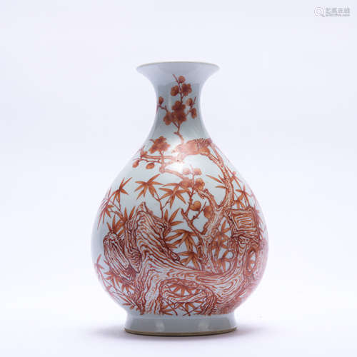 An allite red glazed 'floral and birds' vase