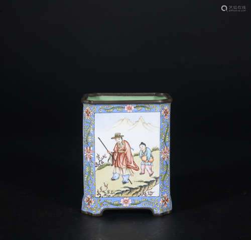 A enamel 'figure' pen container