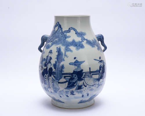 A blue and white 'figure' jar