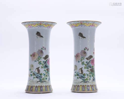 A pair of famille-rose 'floral and birds' vase