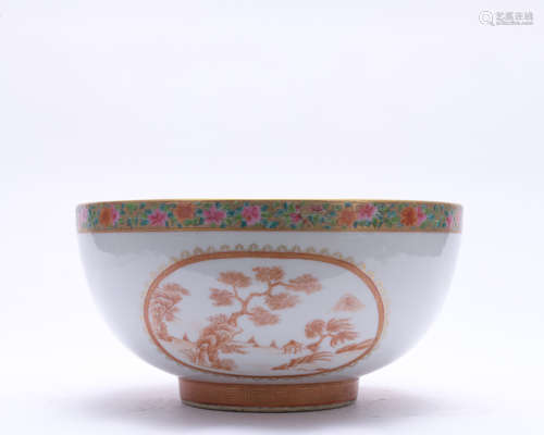 An allite red glazed  'landscape' bowl