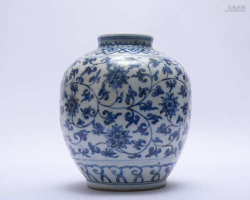 A blue and white 'floral' jar