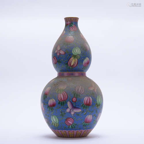 A famille-rose 'fruits' gourd-shaped vase