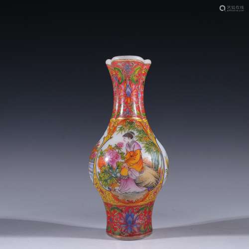 Old glass colored enamel TuShang bottleSpecification: 18 cm ...