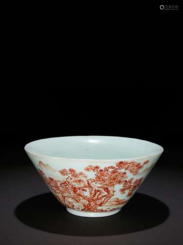 White material tire painted enamel landscape figure bowl.Spe...