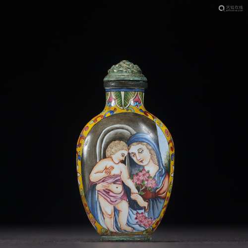 Copper foetus enamel colour western painting snuff bottleSpe...