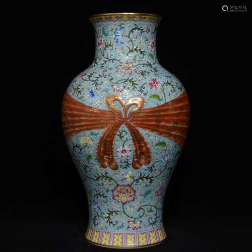 High, pastel flowers grain ribbon bottle, 34 21 in diameter,