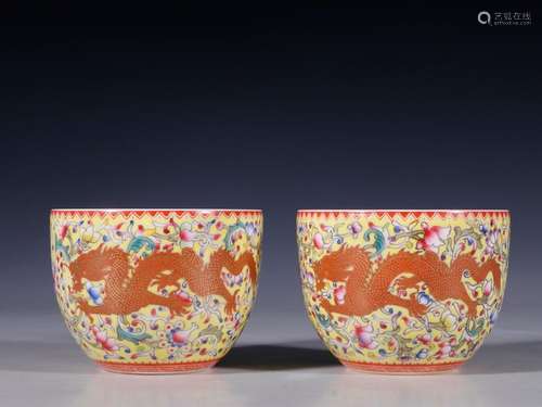 Colored enamel dragon cup a coupleSpecification: single high...