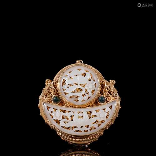 Silver and gold inlaid with hetian jade sweet bursaSpecifica...