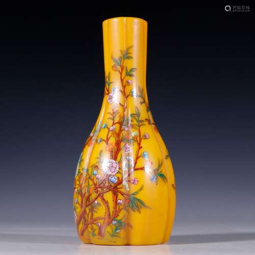 Old feeder melon ling bottle with colored enamel blooming fl...