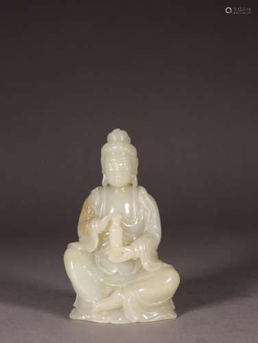 The late hetian jade guan YinSize 12.3 cm wide and 7.7 x 3.9...