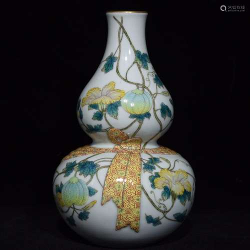 pastel flowers and grain ribbon gourd bottle23 14 cm in diam...