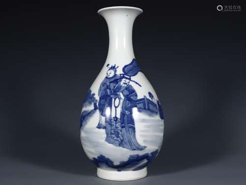 Stories of blue and white figure okho spring bottle.Size: 28...