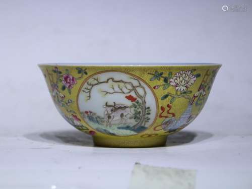 Window paintings with pastel yellow goat bowl - 7 cm diamete...