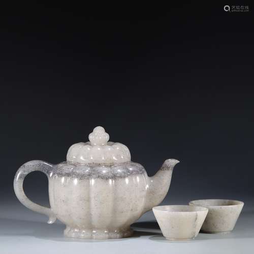 Set of tea sets: hetian jade green seedsPot of high 12.5 cm,...