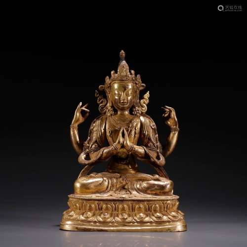 , copper and gold four arm guanyin statuesSpecification: at ...