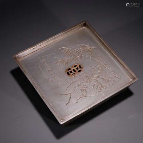 Tin, bamboo grain tea traySpecification: 16 wide thick 4.7 i...