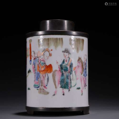 Story caddy, porcelain body tin-coat pastel charactersSpecif...