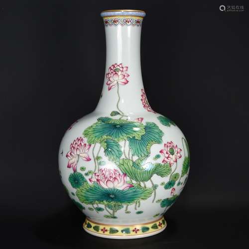 Colored enamel lotus pattern bottle, 31.5 x 19,