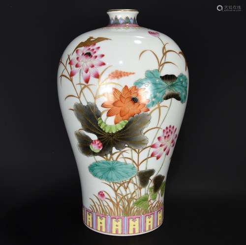 Colored enamel paint lotus pattern plum flower bottle, 31 by...