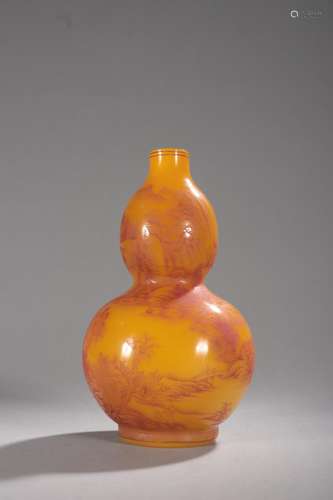 Figure gourd bottle - yellow coloured glaze landscapeSpecifi...