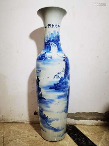 A pair of blue and white big bottle