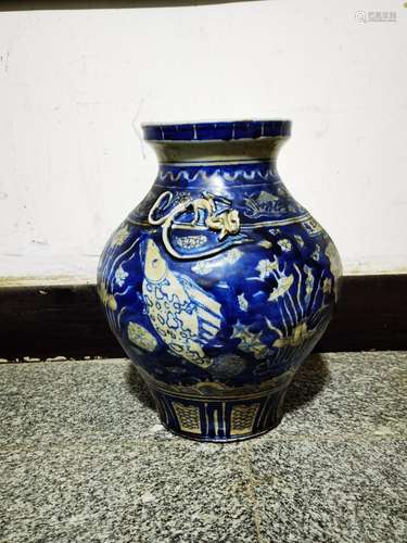 Blue and white pot