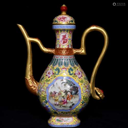 Window baby play enamel gold ewer, high 33 cm 26 cm in diame...