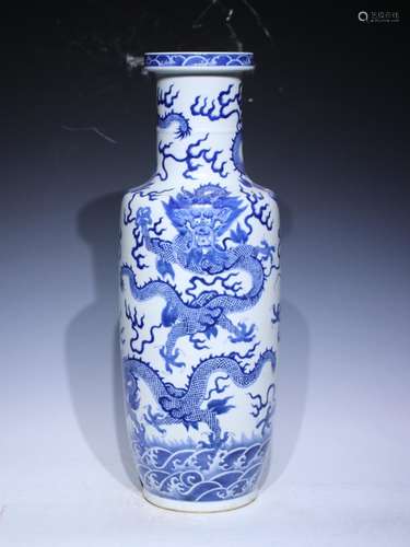 Blue and white dragon wooden stick bottle - 55 cm diameter 1...