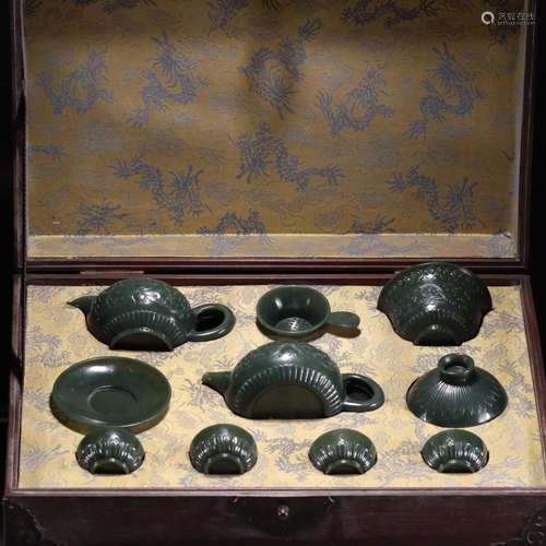 And hetian jade flower grain tea set a bound branchesTureen:...