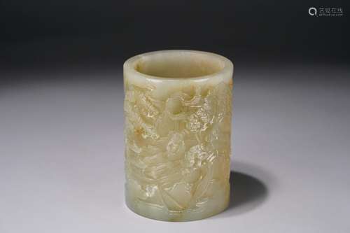 Figure brush pot: hetian jade stories of panasonicDiameter: ...