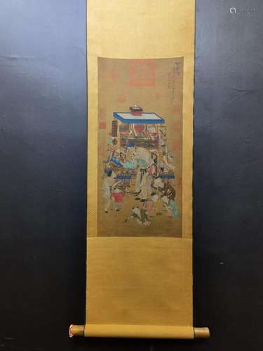 HuoLangTu, qiu ying, silk scrollDraw core X61.7 size 29.5 cm...