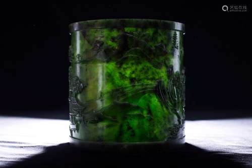 , jade pen container, hetian jade as the material, grease, j...