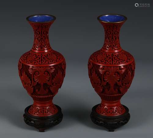 , carved lacquerware bottles of a pairSize, total 23.5 9 cm ...