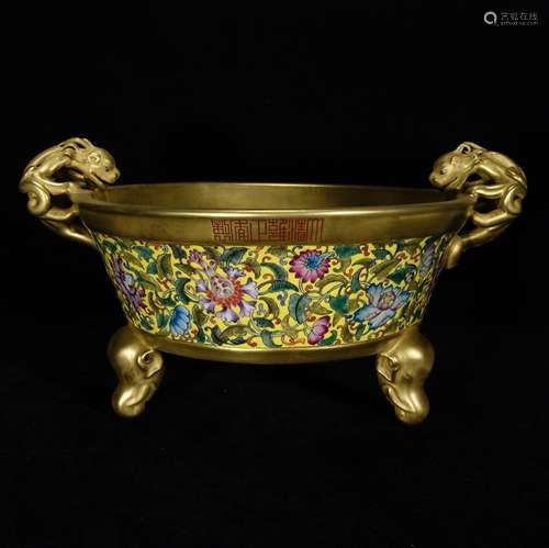 Colored enamel gold wrapped branch lines panlong basin flowe...