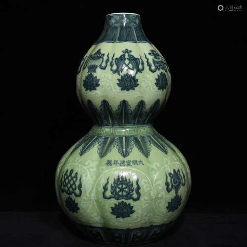 Blue and white sweet pea green glaze grain bottle gourd 33 x...