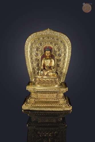 Precision casting copper gold shakyamuni Buddha statue32 cm ...