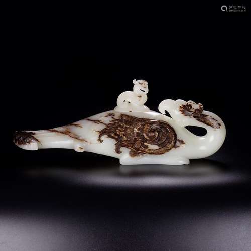 Hetian jade swan, exquisite jade oil moisten, inscription sh...