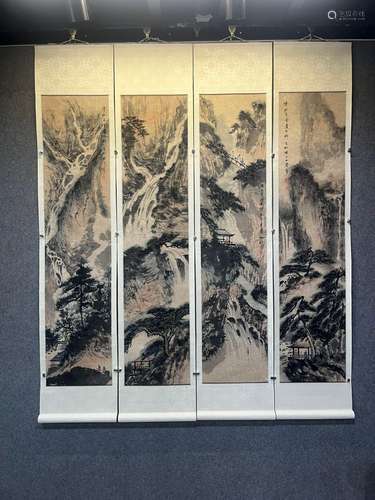 Panting.Landscape four screenHeart size 135 * * 4Frame size ...