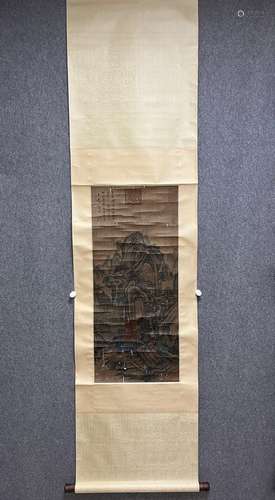 Shen Chou landscapeDraw core: 38 * 86Silk scroll twill pipin...