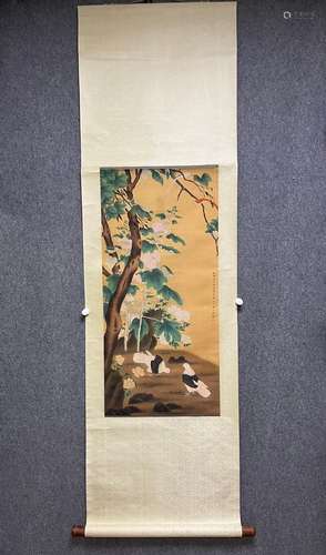 Zou Yigui flowers and birdsDraw core: 43 * 91Silk scroll twi...